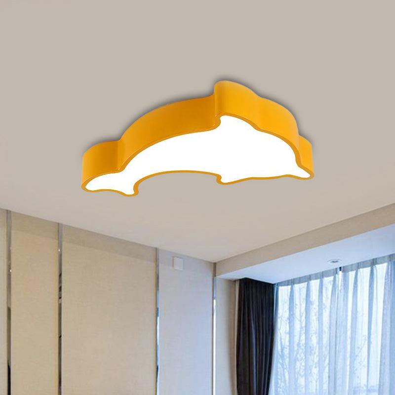 Dolphin Led Ceiling Light For Childrens Bedroom - White/Red/Yellow Acrylic Flush Mount Fixture