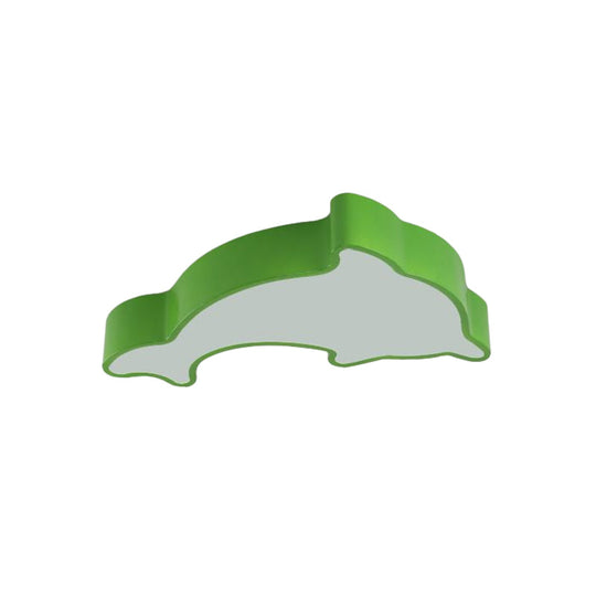 Dolphin Led Ceiling Light For Childrens Bedroom - White/Red/Yellow Acrylic Flush Mount Fixture