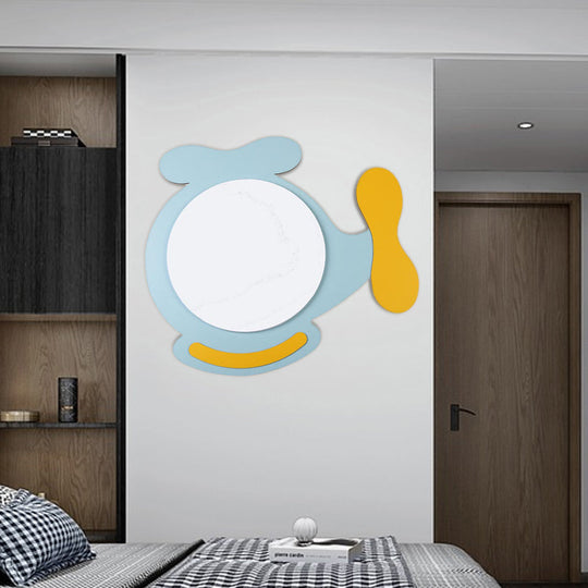 Childrens Led Ceiling Mount Light With Wooden Cartoon Pattern - Ideal For Kindergarten Blue