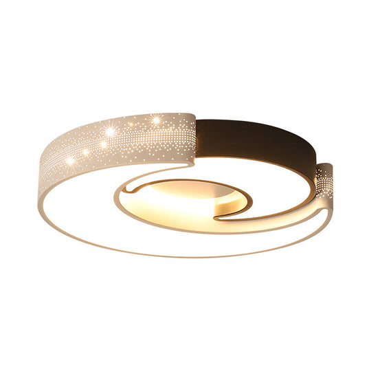 Contemporary 2-Moon Led Flush Ceiling Light For Kids Bedroom - Metal Acrylic Black & White