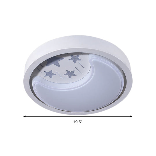 Starry Moon Led Flush Mount Light: Romantic & White Ceiling Light For Baby Room