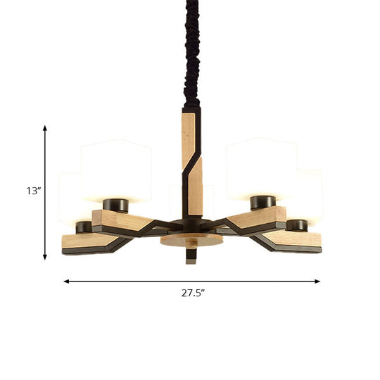 Nordic Cube-Shaped Ceiling Lamp With Wooden Chandelier For Living Room (3 Or 5 Heads)