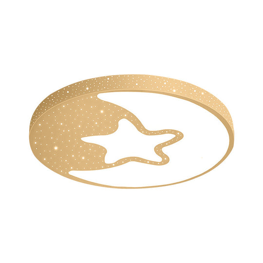 Starry Kid Bedroom Flush Ceiling Light - Crescent Metal Led Fixture In White