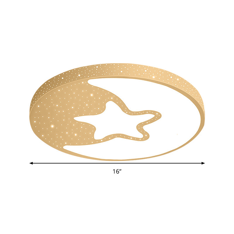 Starry Kid Bedroom Flush Ceiling Light - Crescent Metal Led Fixture In White