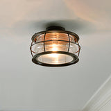 Dark Coffee Caged Metal Semi Mount Ceiling Light For Classic Living Room 1-Light