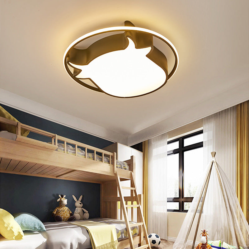 Animal - Inspired Ring Kid’s Flush Ceiling Light: Eye - Caring Ox Head Acrylic Lamp Black / Third