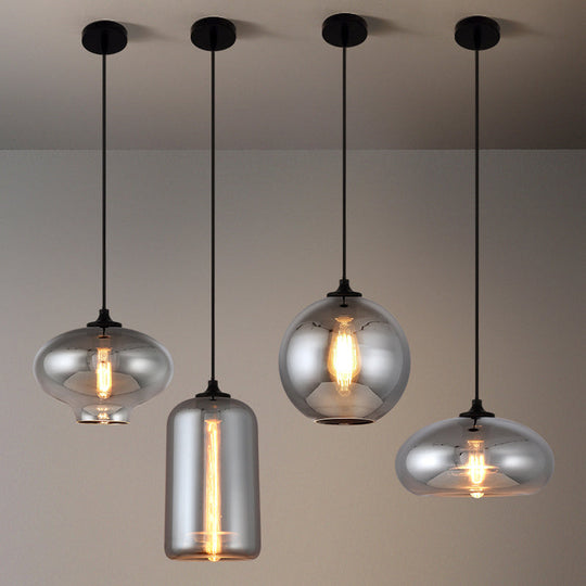 Smoke Gray Mini Pendant Light - Modern Glass Ceiling Fixture For Bars And Cafes With 1 Head