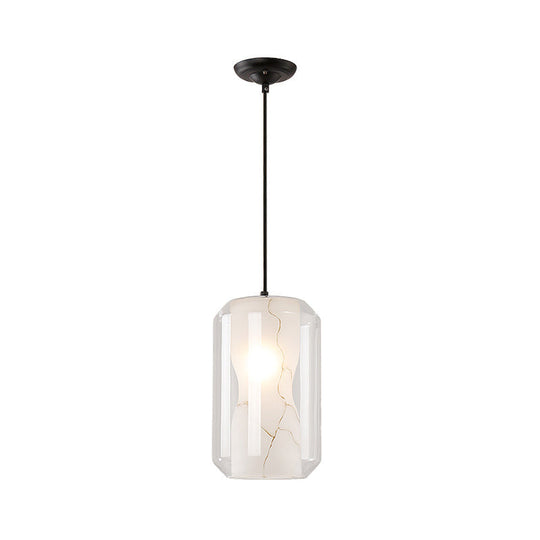 Modern Black Cylinder Pendant With 1-Light Clear Glass - 8/10 Wide / 8