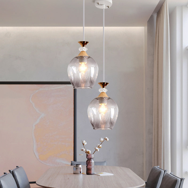 Sleek Cup-Shape Modern Pendant With Grey/Blue/Amber Dimpled Glass - 1 Light Hanging Fixture