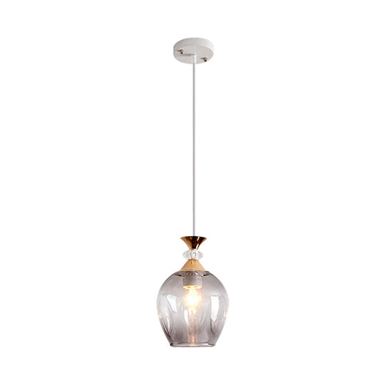 Sleek Cup-Shape Modern Pendant With Grey/Blue/Amber Dimpled Glass - 1 Light Hanging Fixture Grey