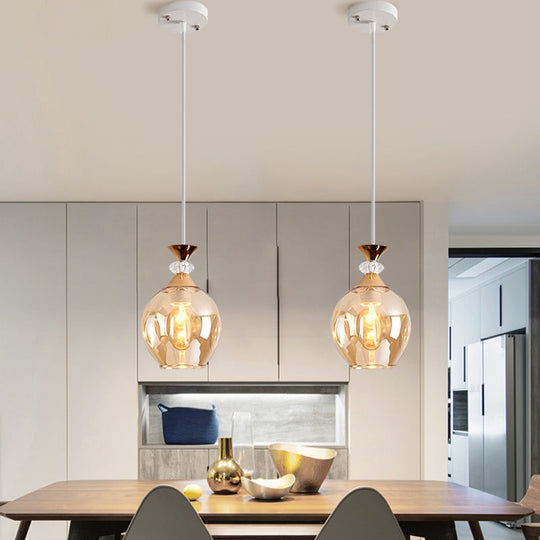 Sleek Cup-Shape Modern Pendant With Grey/Blue/Amber Dimpled Glass - 1 Light Hanging Fixture