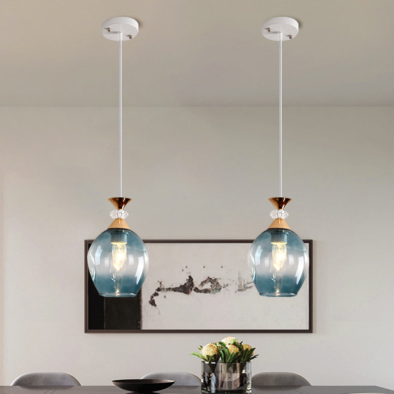 Modern Cup-Shaped Glass Pendant Light With Multi-Colored Dimples
