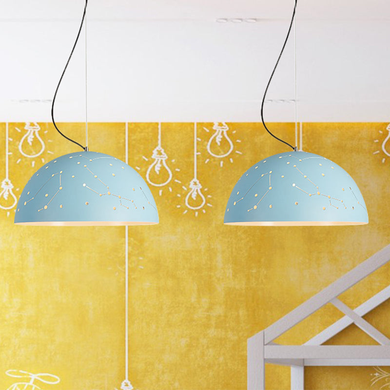 Minimalist Metal Hanging Ceiling Light - 1-Light Semisphere Pendant Lamp Blue/Green/Yellow