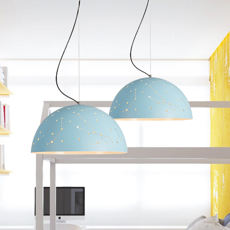 Minimalist Metal Hanging Ceiling Light With 1 Semisphere Pendant In Blue/Green/Yellow