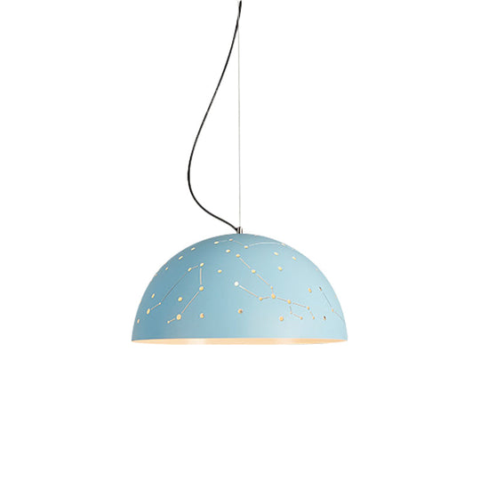 Minimalist Metal Hanging Ceiling Light - 1-Light Semisphere Pendant Lamp Blue/Green/Yellow Blue