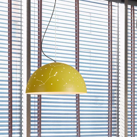 Minimalist Metal Hanging Ceiling Light With 1 Semisphere Pendant In Blue/Green/Yellow