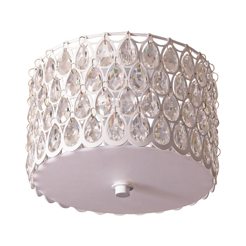 White Crystal Round Flush Lamp - Simplicity 2 - Light Ceiling Mount With Iron Mesh