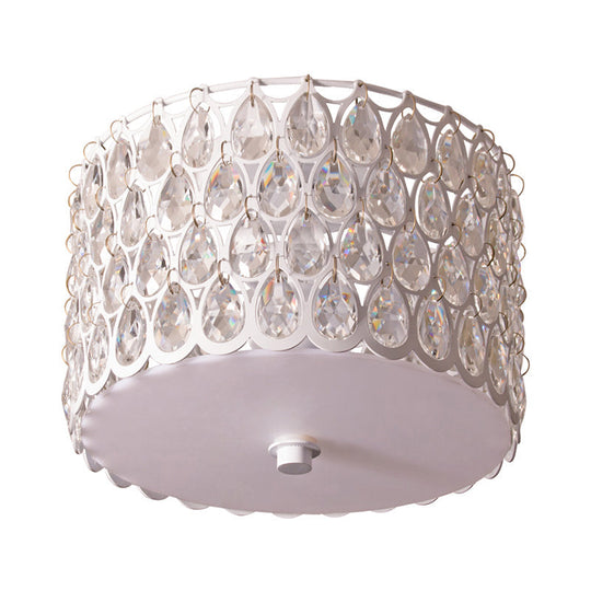 White Crystal Round Flush Lamp - Simplicity 2 - Light Ceiling Mount With Iron Mesh