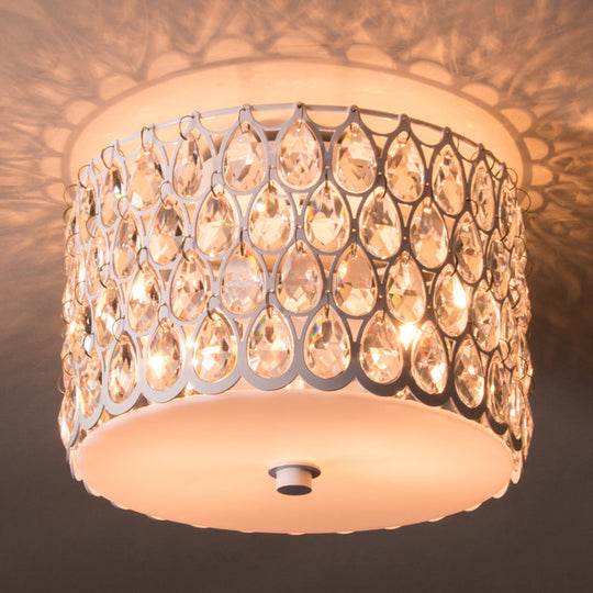 White Crystal Round Flush Lamp - Simplicity 2 - Light Ceiling Mount With Iron Mesh