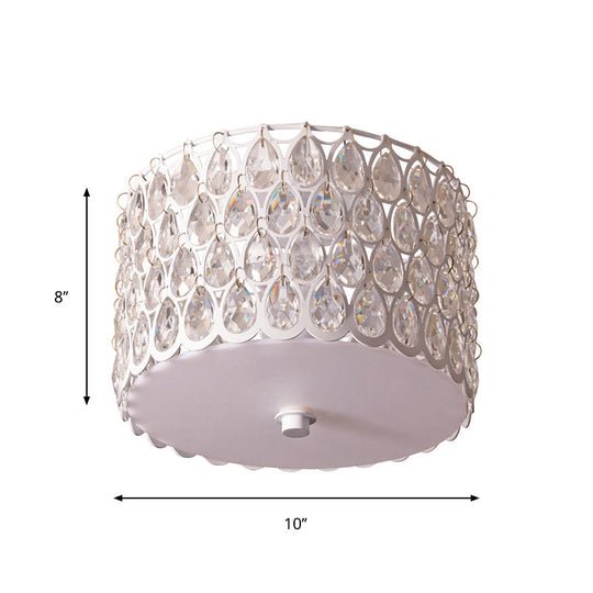 White Crystal Round Flush Lamp - Simplicity 2 - Light Ceiling Mount With Iron Mesh