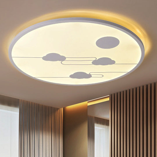 Circle Kindergarten Led Ceiling Light With Moon & Cloud Design - Flush Mount Acrylic Cartoon