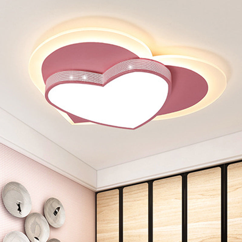 Adorable Pink Heart Led Ceiling Lamp For Girls Bedroom - Acrylic & Metal Construction / 16’