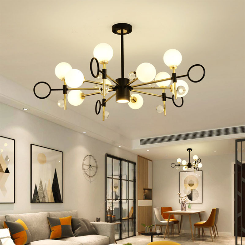 Modern Nordic Style Black Pendant Chandelier With 6/8 Lights And Globe Glass Shade 8 /