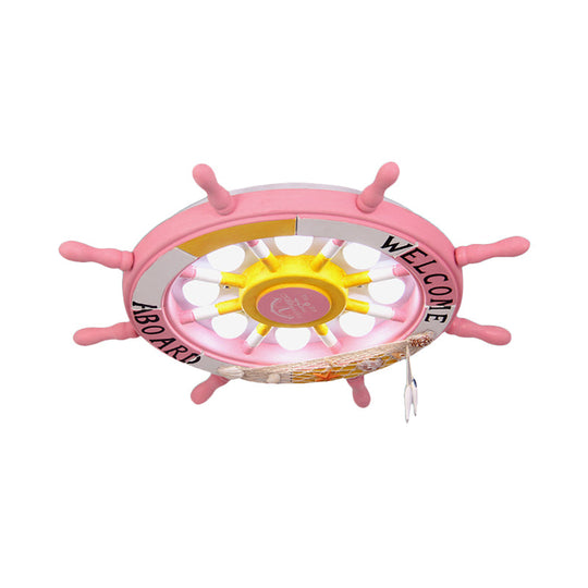 Wooden Ship Rudder Ceiling Lamp - 8 - Bulb Led Semi Flush Mount Light (White/Pink/Blue Options)