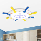 White Rudder Led Ceiling Light - Kids Wooden Flush Mount 18/25.5 Width / 18