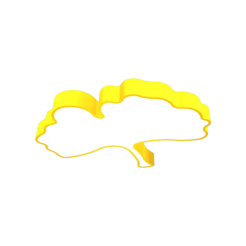 Ginkgo Leaf Led Ceiling Light In Macaron Metal Red/Yellow/Blue - Nursery Flush Mount 23.5’/31.5’ W