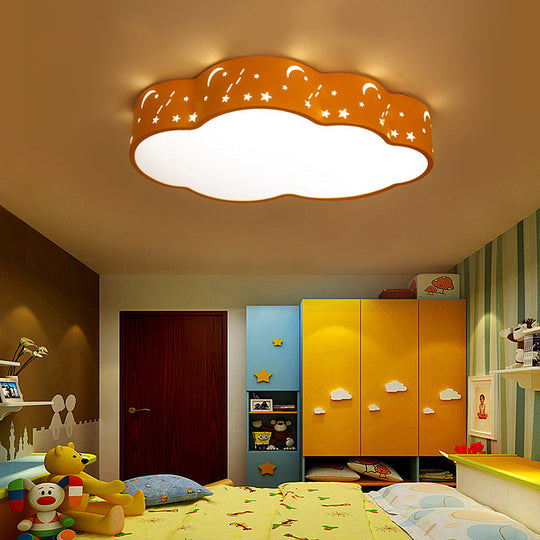 Hollowed-Out Cloud Led Flush Light: Macaron Acrylic Red/Yellow/Blue 20.5/24.5 Width Yellow / 20.5