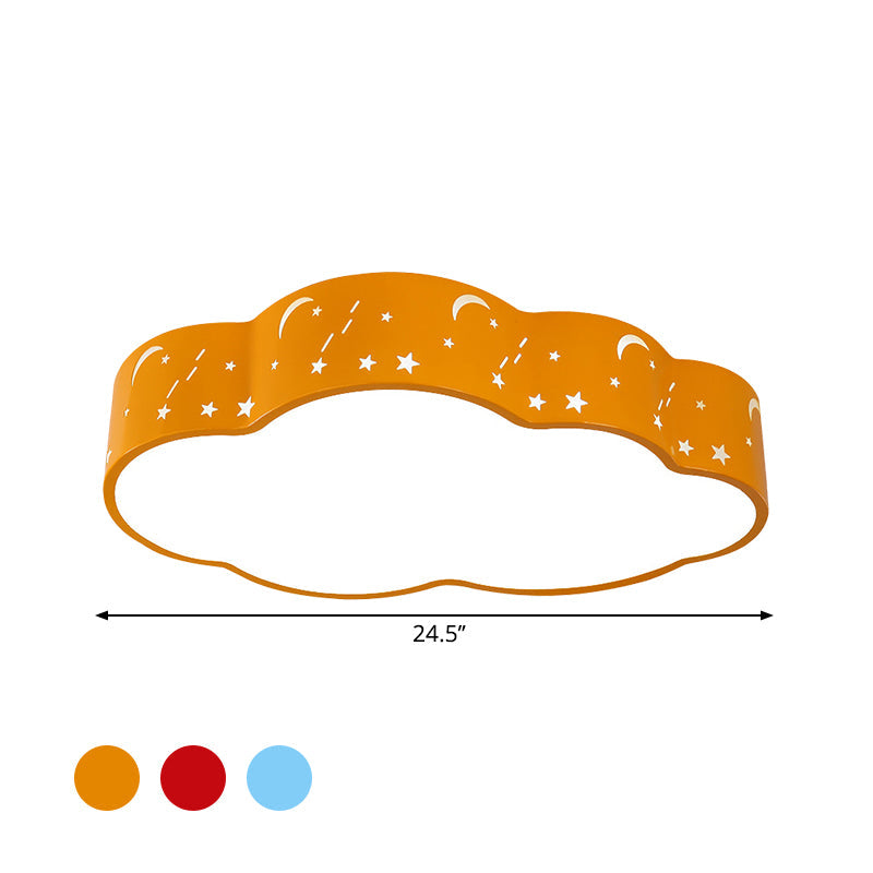 Hollowed-Out Cloud Led Flush Light: Macaron Acrylic Red/Yellow/Blue 20.5/24.5 Width