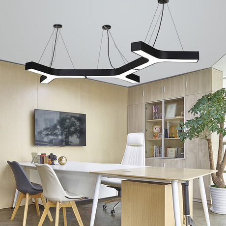 23.5’/35.5’/47’ Nordic Black Led Office Pendant Lamp With Y Shaped Acrylic Shade – Warm/White Light