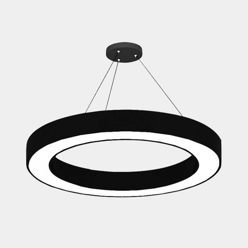 Circle Led Pendant Light Kit Minimalism Acrylic Office Hanging Lamp In Black 16’/23.5’/47’ Dia