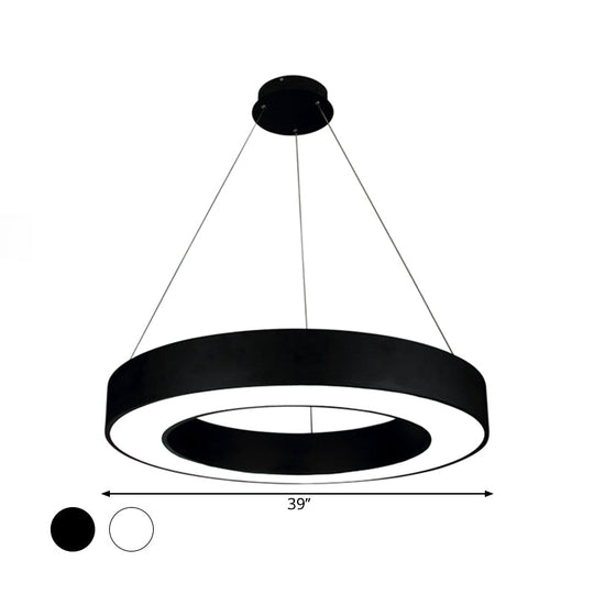 Modern Led Ceiling Lamp With Halo Ring Pendant Lighting In Black/White Acrylic Shade