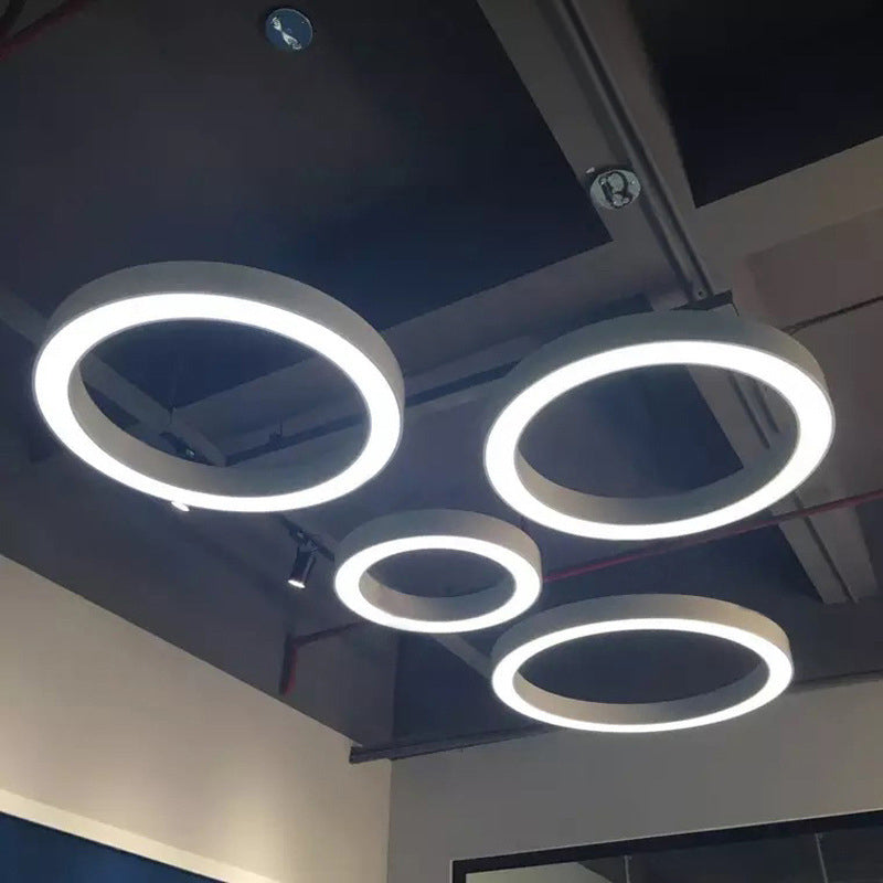 Modern Led Ceiling Lamp With Halo Ring Pendant Lighting In Black/White Acrylic Shade