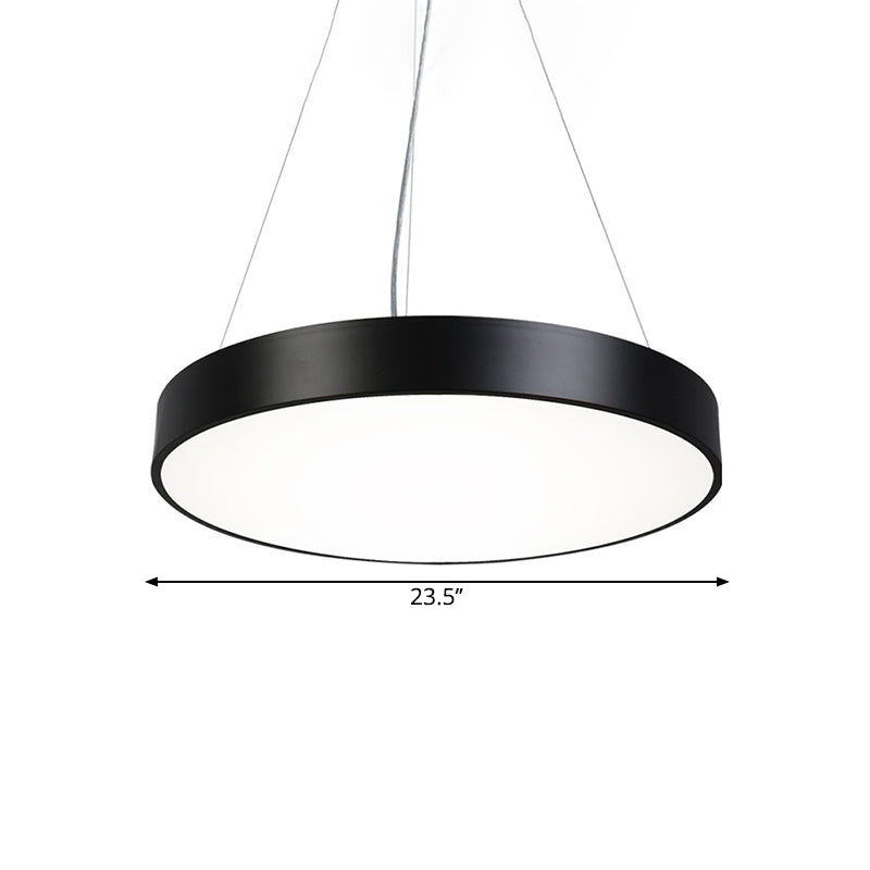 Black Round Plate Hanging Lamp Kit - Nordic Iron Led Pendant Light Fixture In Warm/White Various