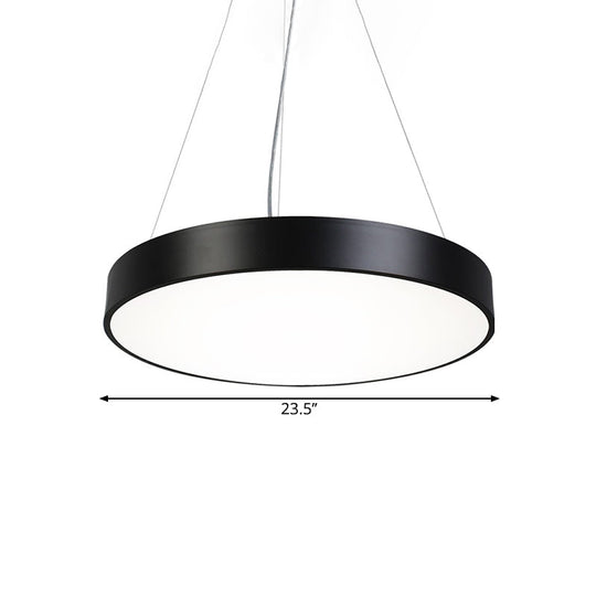 Black Round Plate Hanging Lamp Kit - Nordic Iron Led Pendant Light Fixture In Warm/White Various