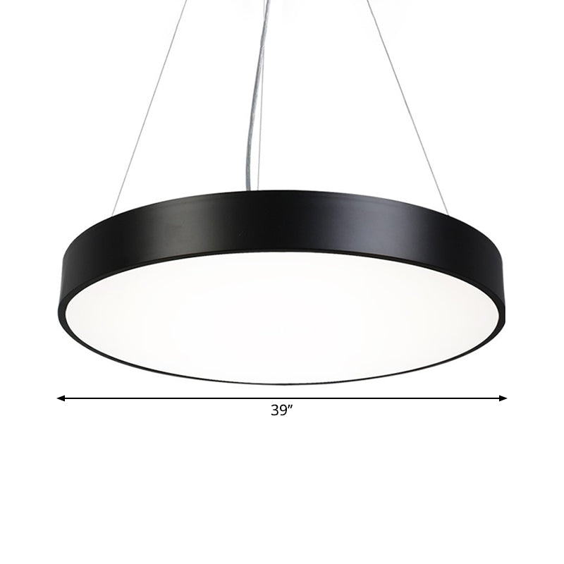 Black Round Plate Hanging Lamp Kit - Nordic Iron Led Pendant Light Fixture In Warm/White Various