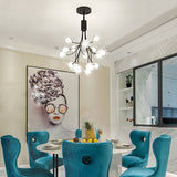 Contemporary Metal Pendant Chandelier - 16-Light Hanging Lamp Black Finish & Grape Design