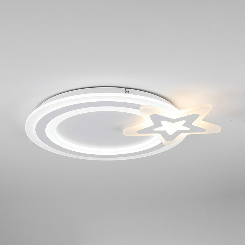 Circle Led Flush Mount Light - Simple Style With Star Acrylic Design Ceiling Lamp For Kindergarten