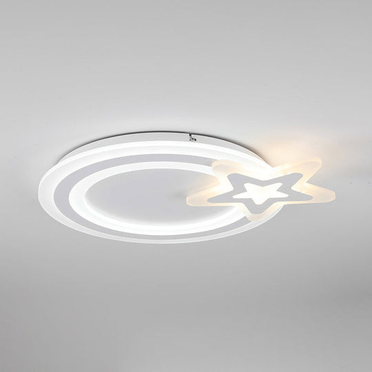 Circle Led Flush Mount Light - Simple Style With Star Acrylic Design Ceiling Lamp For Kindergarten