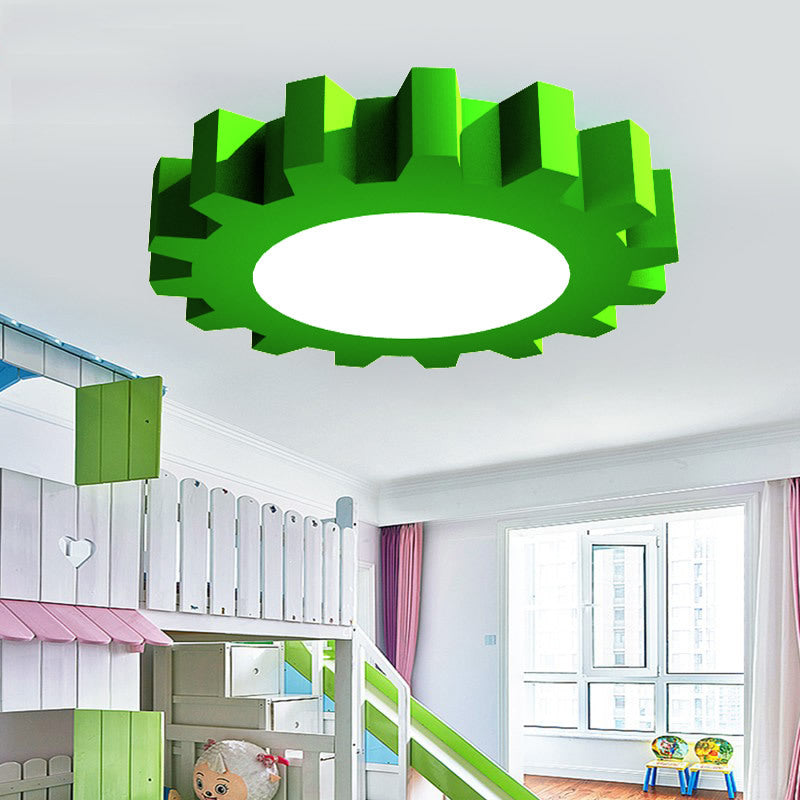 Metallic Led Flushmount Ceiling Light For Kids Room In Red/Blue/Green Green / 16’