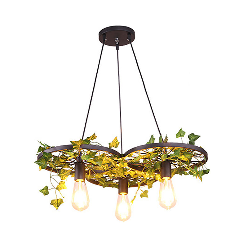 Rustic Iron Wheel Chandelier - Black With 1/3/6 Bulbs Perfect For Restaurant Plant Pendant Lighting