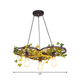 Rustic Iron Hanging Chandelier - Black Wheel Design Pendant Lighting Fixture For Restaurants And