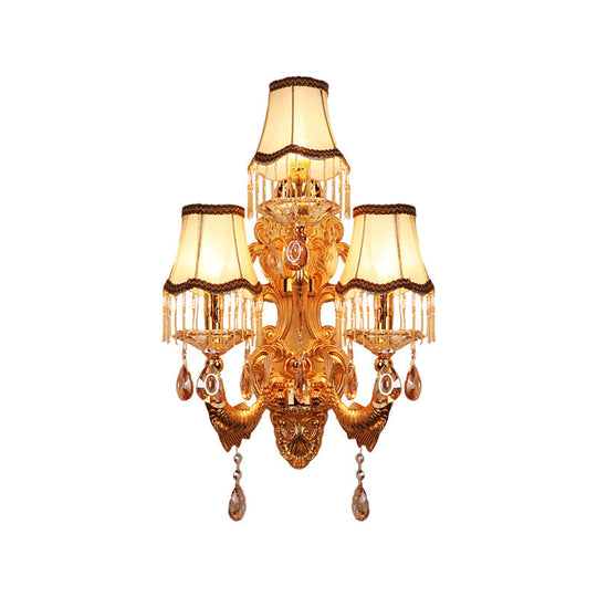 Traditional Gold Crystal Droplets Wall Sconce With 3-Head Candelabra - Elegant Lighting Fixture