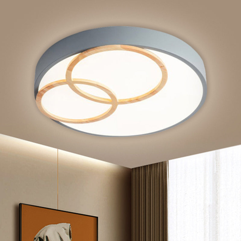 Nordic Flush Ceiling Light | Grey/White Rounded 14’/18’/21.5’ Width Led Metallic Fixture