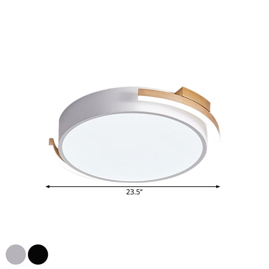 Round Flush Mount Modern Metallic Led Lighting - 19.5’/25.5’ Diameter Black/White Warm/White Light