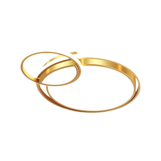 Modernist Led Gold Metal Crossed Flush Mount Ceiling Light Fixture For Bedroom 16.6/20.5 W