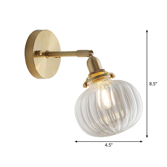 Traditional Gold Pumpkin Wall Lamp With Adjustable Fluted Glass - Single Head